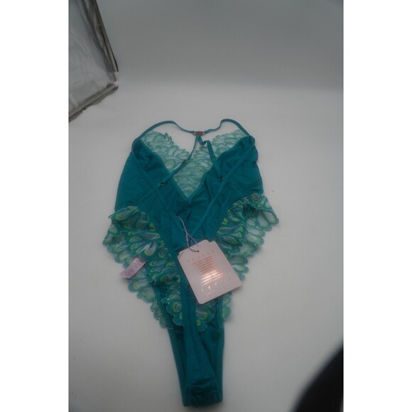 Savage Fenty Not Sorry Teddy Bodysuit Teal Lace Thong Strappy V NeckNWT Sz Small - Picture 6 of 7